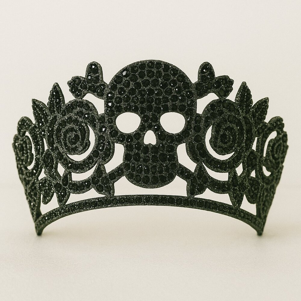 Tiara, Black Crystals, skull and roses, new item, Biker, Goth, Punk, Halloween